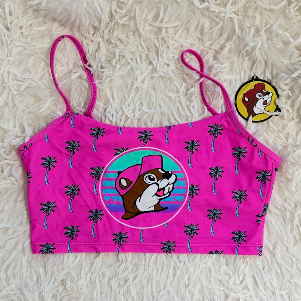 NWT Buc-ee’s Women’s Pink Palm Tree Bikini Top - Small (fits Med)
